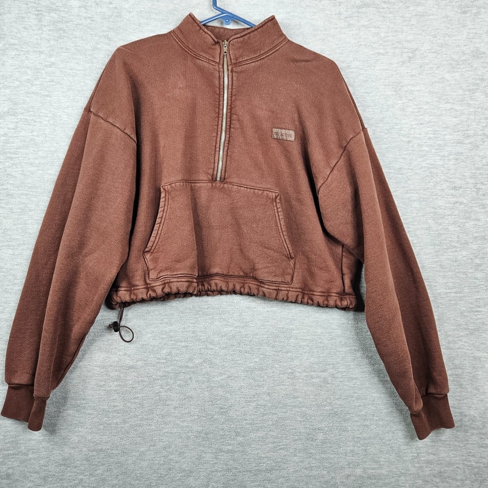 Set Active Half Zip Cropped Long Sleeve Cotton Women's sweatshirt Size S
